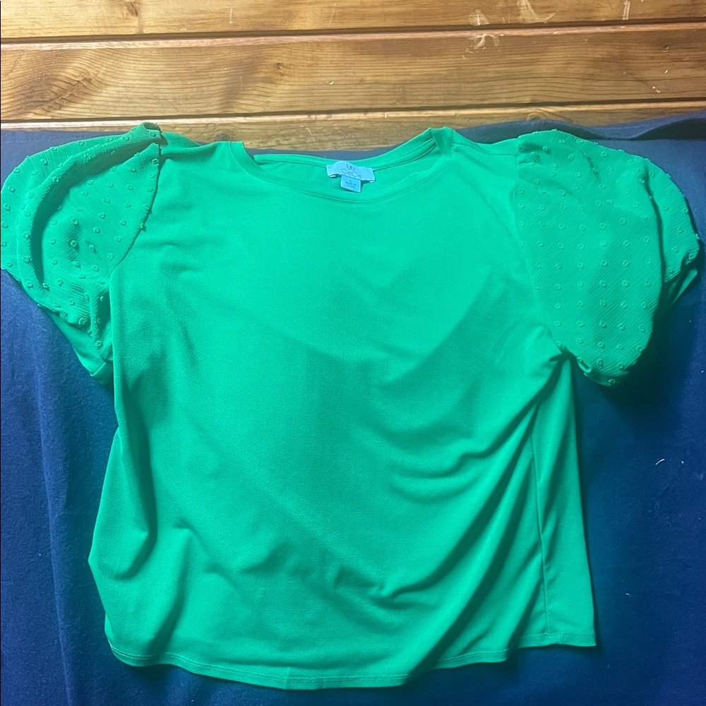 CeCe Bright Green Puff Sleeve Blouse